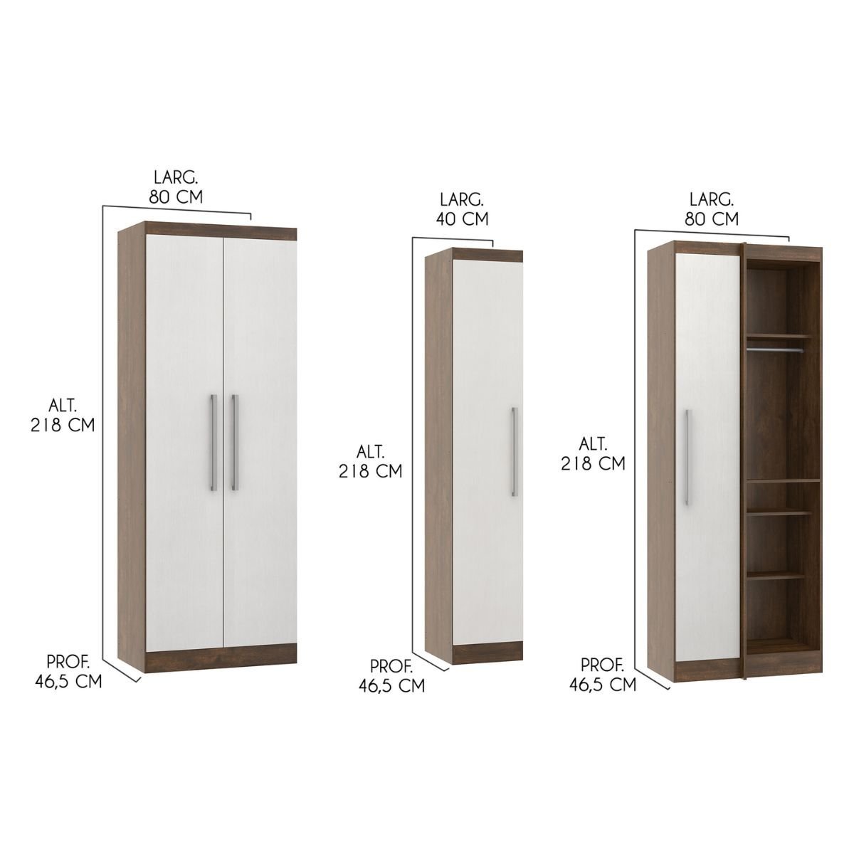 Guarda Roupa Casal de Canto Modulado 166 240x218cm 5 Peças Mdp Castanho