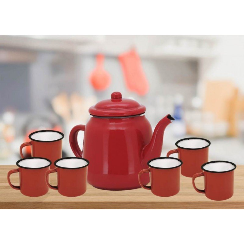 Conjunto Esmaltado para Café Bule Tradicional Vermelho 1700ml 6