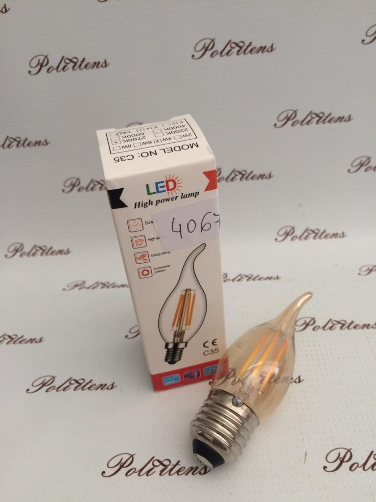 Kit L Mpada Led Vela W E Branco Quente Filamento Bico Torto