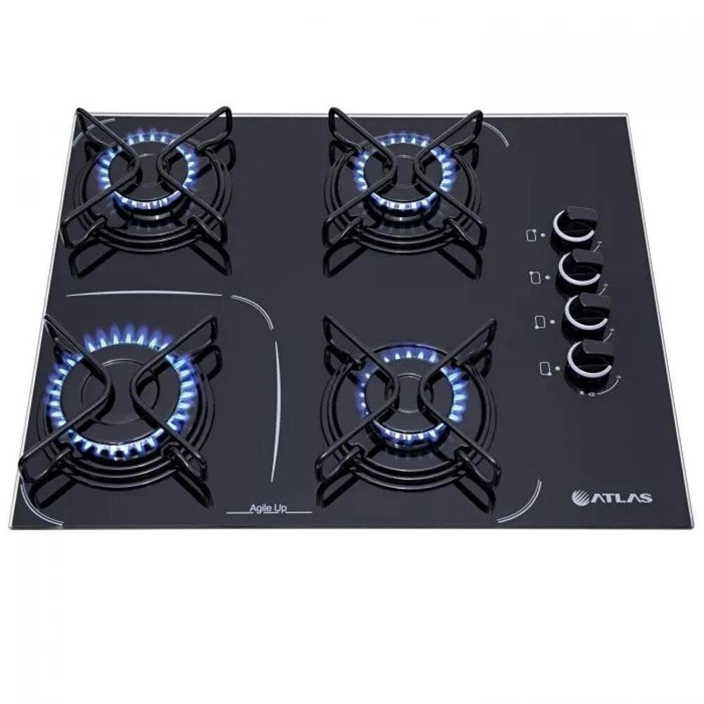 Cooktop a Gás Atlas Agile Up Glass 4 Bocas Preto MadeiraMadeira