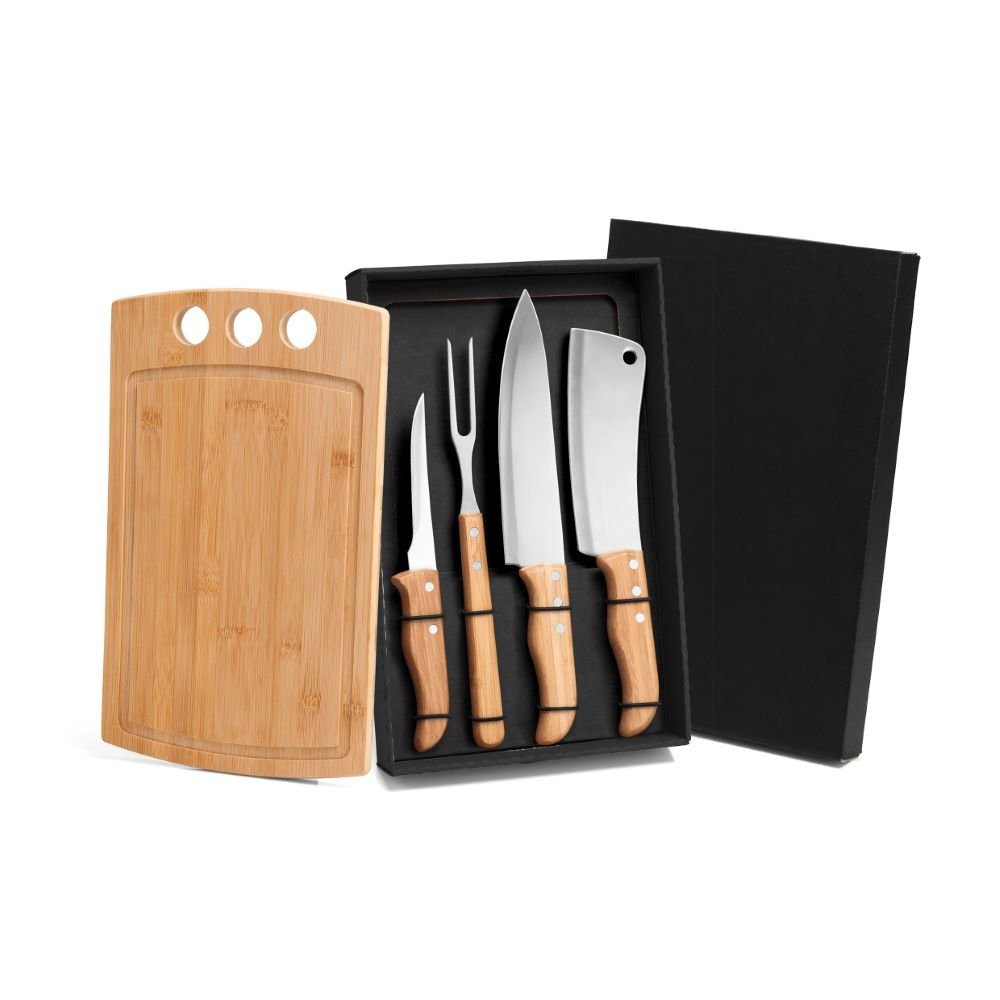 Kit Para Churrasco Cozinha Em Bambu Inox 5 Pçs Welf MadeiraMadeira