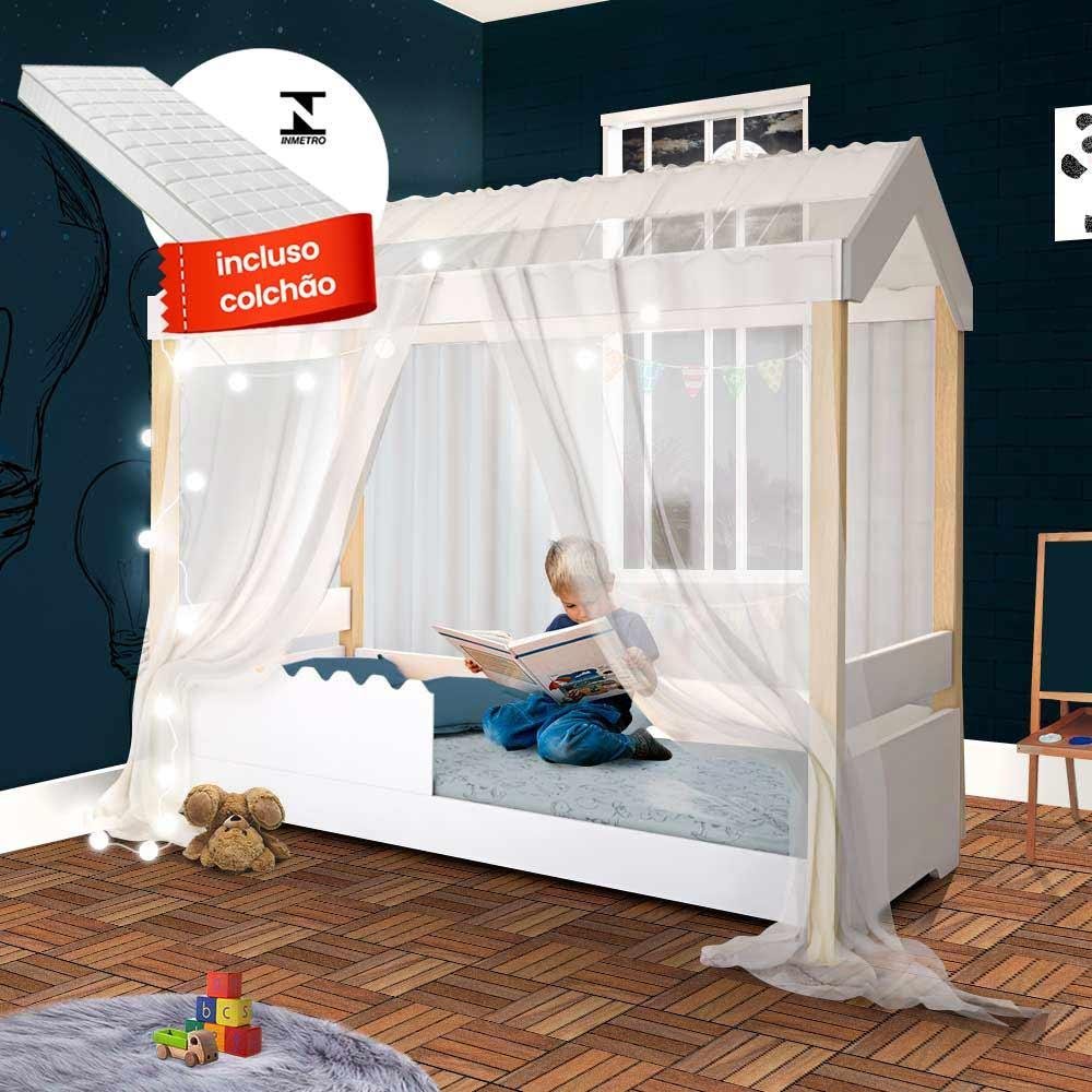 Cama Montessoriana Infantil Montessoriana Solteiro Branco Led E