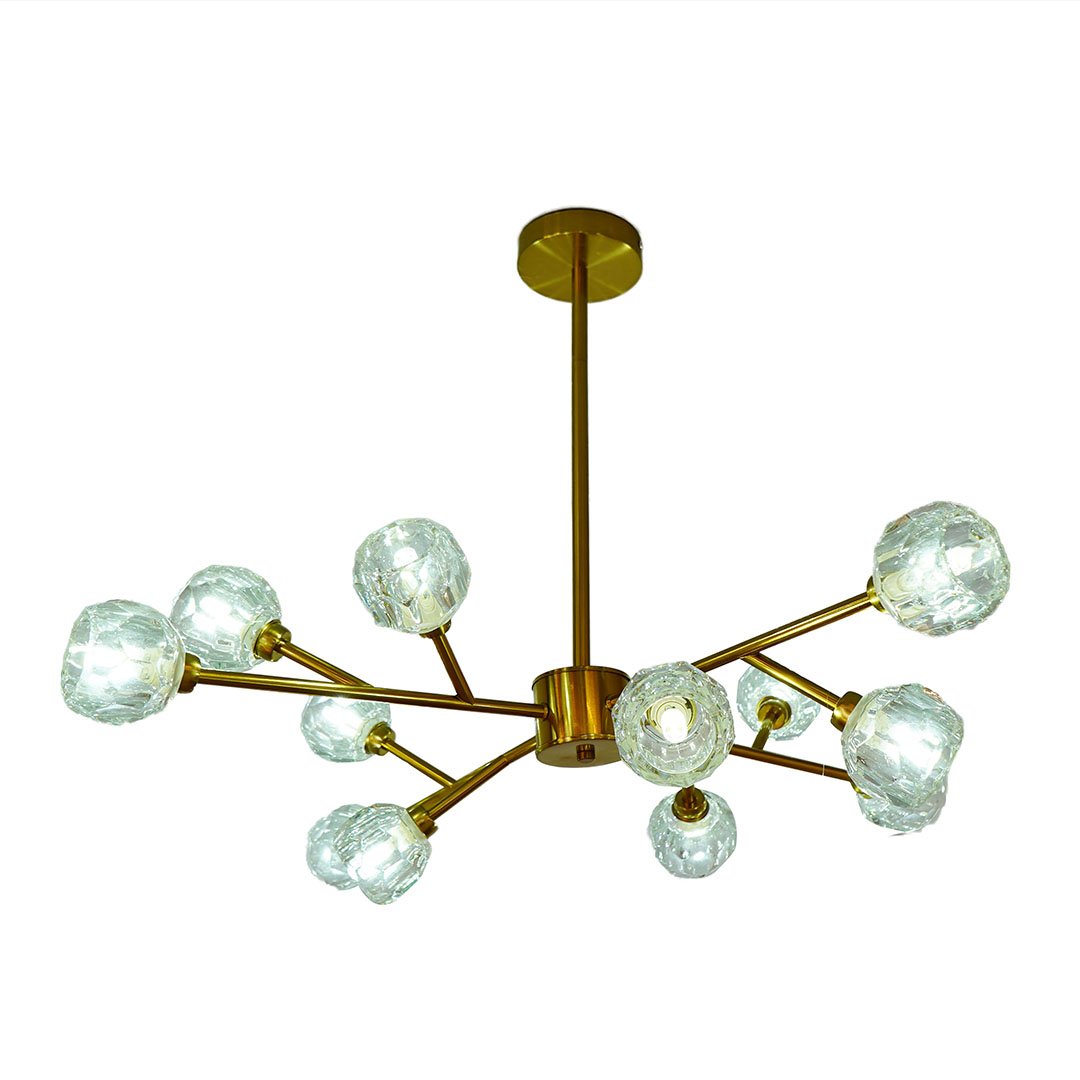 Lustre Dourado 12 Globos Lapidados MadeiraMadeira