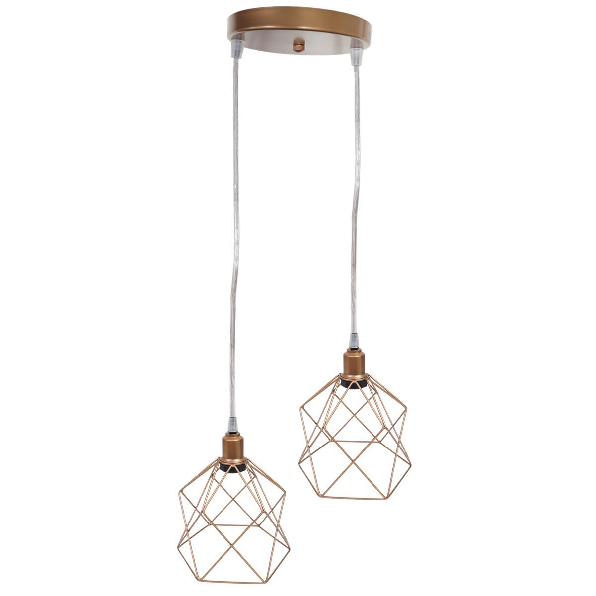 Pendente Aramado Duplo Cálice Luminária Lustre Cabo Cristal Retrô