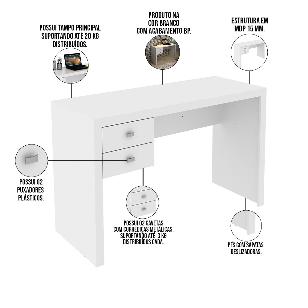 Kit Mesas Para Escrit Rio E Home Office Clover Gavetas Cm T