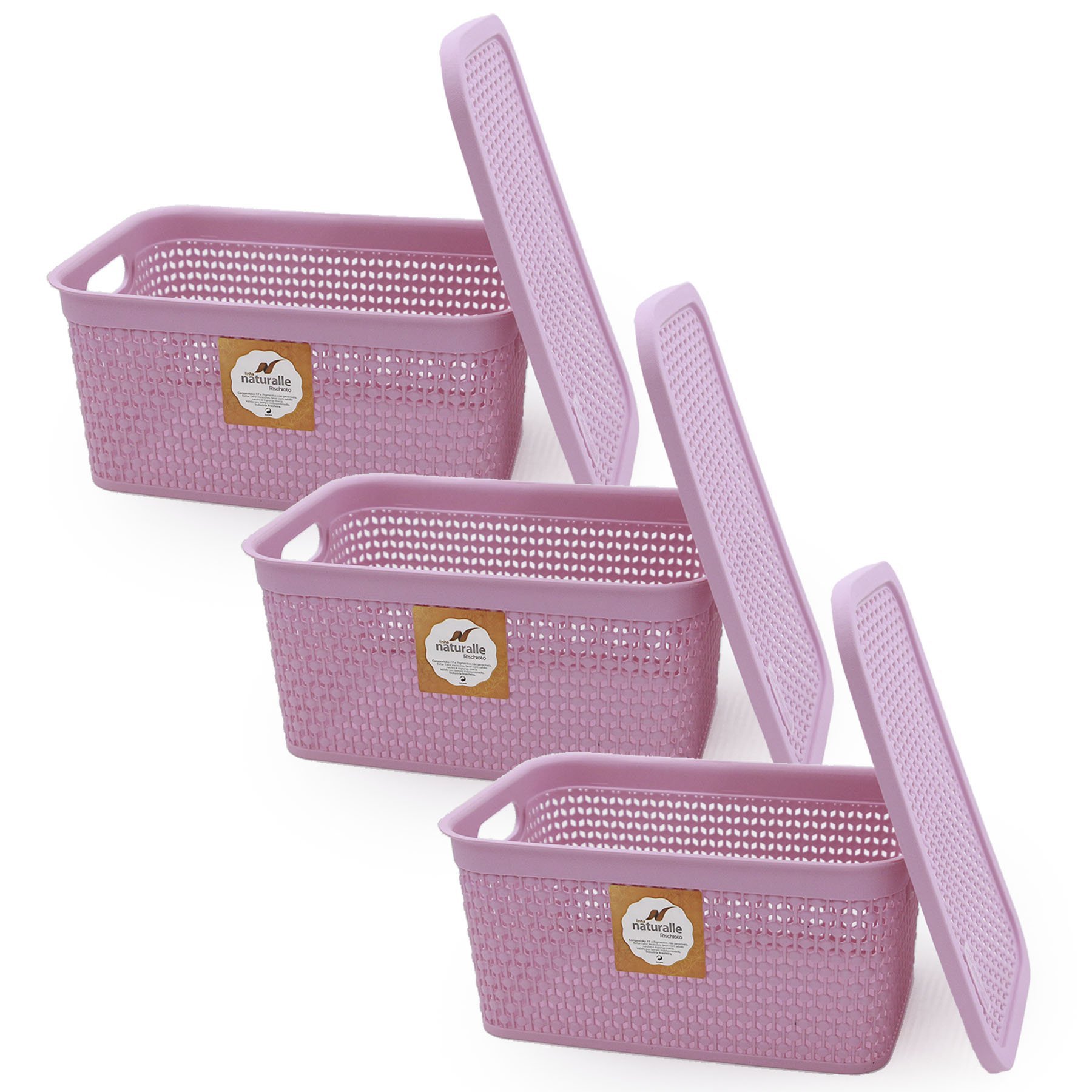 Kit Caixa Organizadora Multiuso Rischioto Decorativa Rattan Cor Rosa