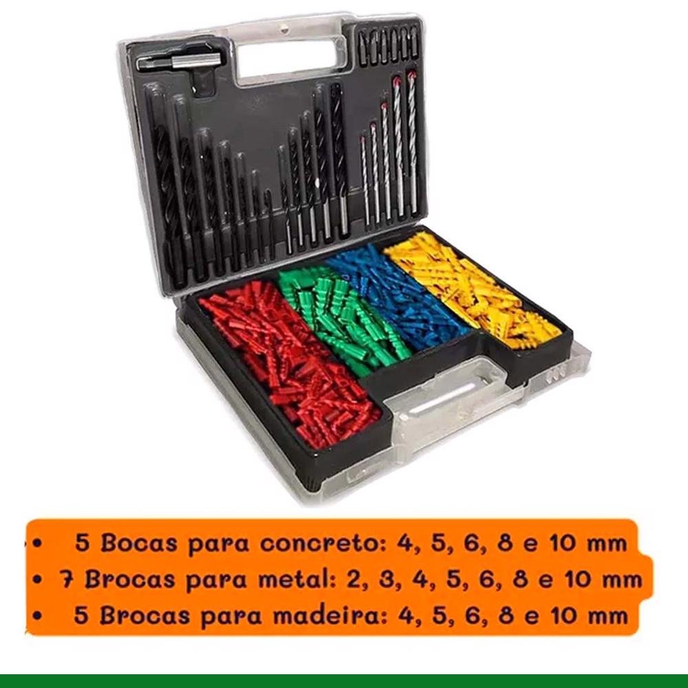 Jogo De Brocas Bits Completo Concreto Metal Madeira 300 Peças