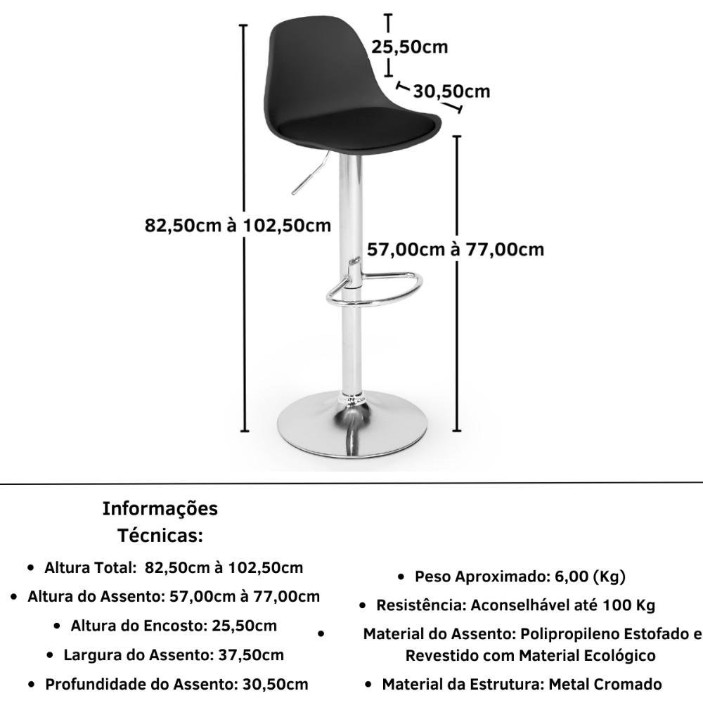 Kit Banqueta Alta Leda Estofada Base Girat Ria E Regulagem De