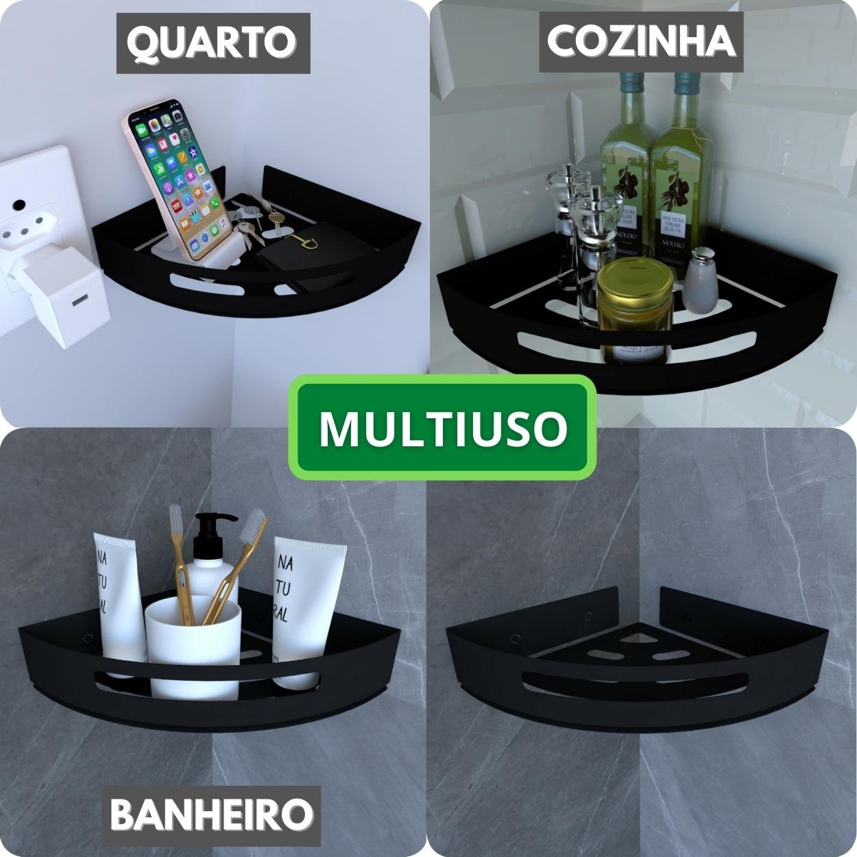 Suporte Porta Shampoo Para Banheiro De Canto Inox Preto Madeiramadeira