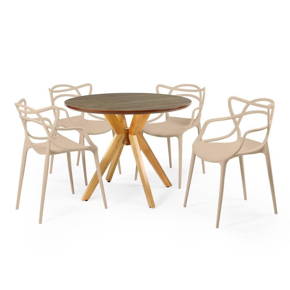 Conjunto Mesa De Jantar Redonda Marci Premium Natural Cm