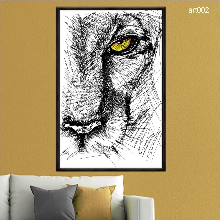 Quadro Decorativo Impressao U V Em Vidro Leao Esboco Pintura Art