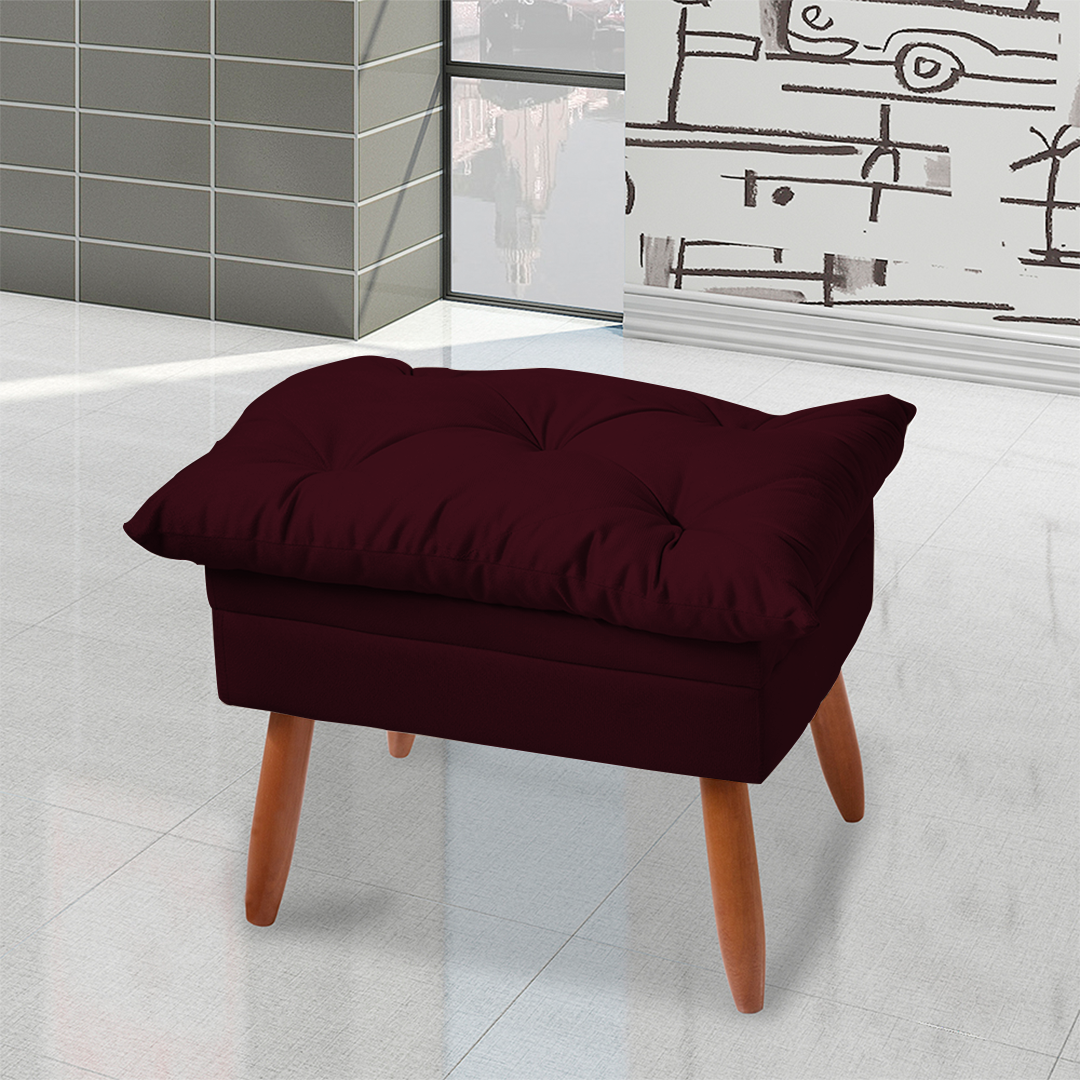 Puff Banqueta Emily Fibra Silicone Suede Bordo Madeiramadeira