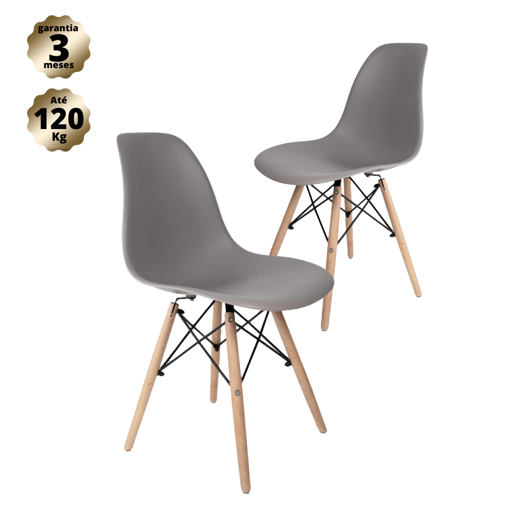 Kit Cadeiras Charles Eames Eiffel Wood Design Cinza Madeiramadeira