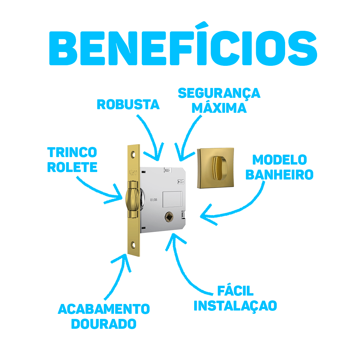 Fechadura Para Porta Banheiro Rolete Pivotante Dourada Stam Fech 1025