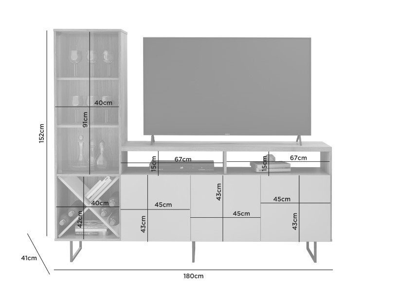 Rack para TV até 55 Polegadas 3 Portas Cristaleira Porta de Vidro e