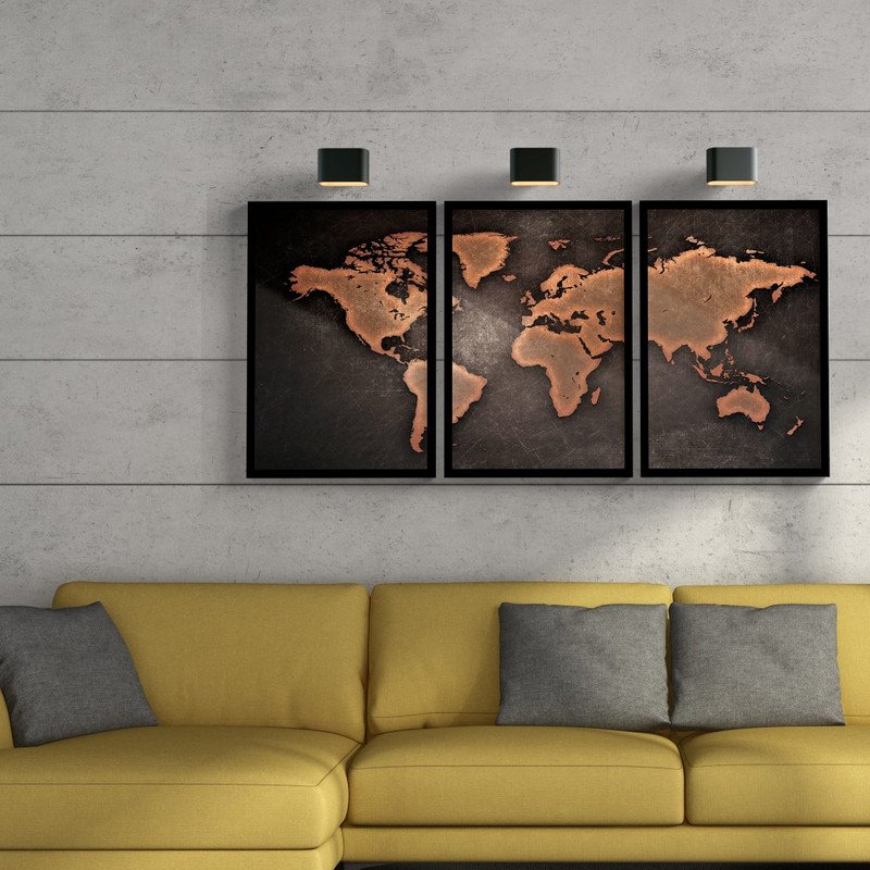 Trio De Quadros Decorativos Mapa Mundi Retr X Sala Quarto