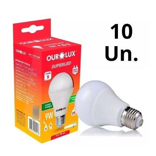 Kit C 10 Lâmpadas Ourolux Superled Ouro 9w Bivolt MadeiraMadeira