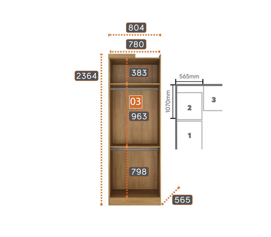 Modulado De Canto Casal Completo Portas Gavetas Rizon Cumaru