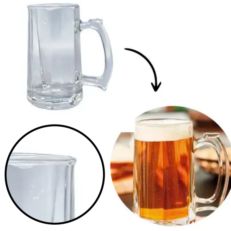 Kit 6 Caneca Chopp 380ml Vidro Resistente Alça Reforçada Churrasco