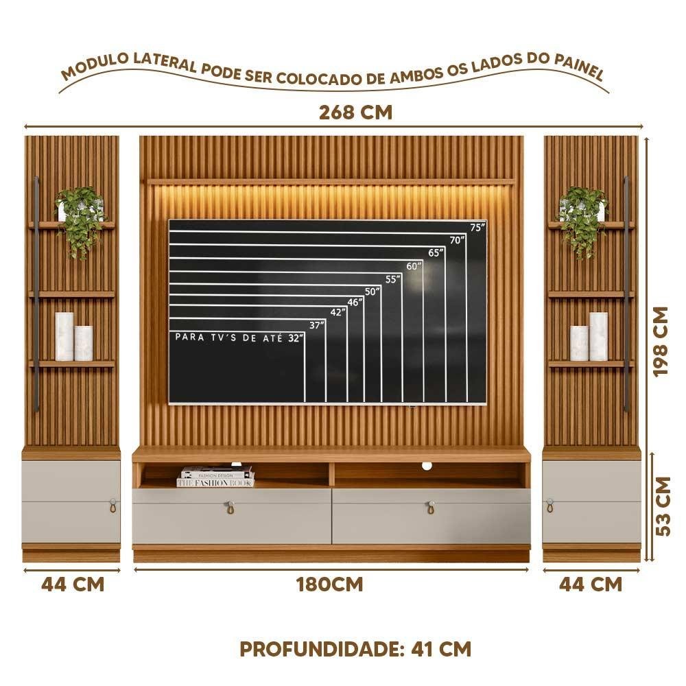 Estante Para TV Ripado Modulado 75 Polegadas Nature Off White Shop Jm