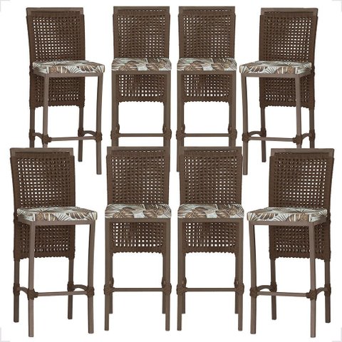 8 Banqueta em Alumínio Roma Marrom Corda Náutica Tecido 6