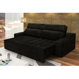 Sofá 4 Lugares Connect Retrátil e Reclinável 2,50M Suede Amassado Preto - 1