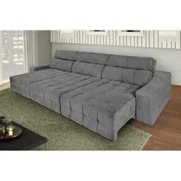 Sofá 6 Lugares Connect Retrátil e Reclinável 3,50M Suede Amassado Cinza - 1