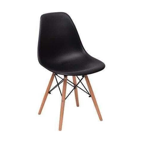 Cadeira Charles Eames Eiffel Preta Base Madeira Sala Jantar Cozinha Escritório