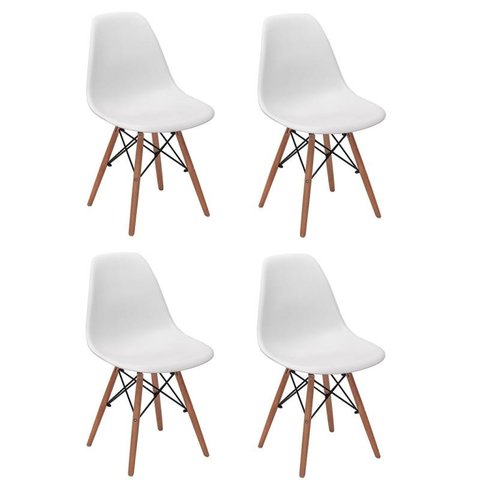 Kit 4 Cadeiras Charles Eames Eiffel Wood Base Madeira - Branca