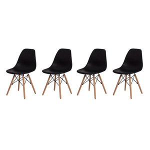 Kit 4 Cadeiras Charles Eames Eiffel Wood Base Madeira - Preta PROLAR