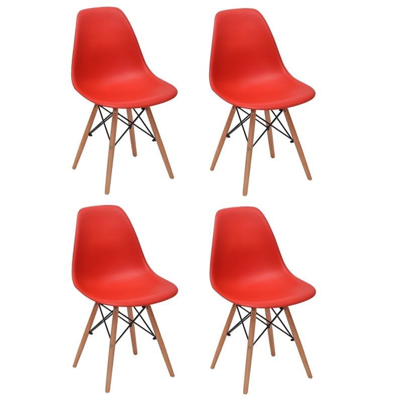 Kit 4 Cadeiras Charles Eames Eiffel Wood Base Madeira - Vermelha - 1