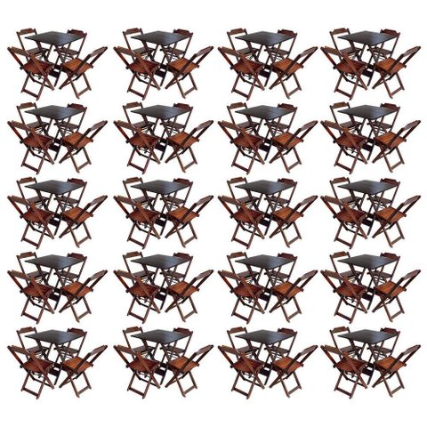 Kit 20 Jogos De Mesa Com 4 Cadeiras De Madeira Dobravel 60X60 - Imbuia - Marrom