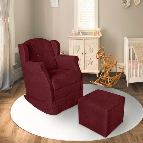 Poltrona Amamentação Balanço Bege + Puff:bordo