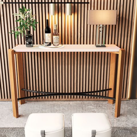 Aparador Hall de Entrada Sala Quarto Áustria Pés de Madeira Moderno Tampo Off White