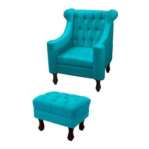 Poltrona de Amamentação Dubai + Puff Retrô Suede - Azul Turquesa