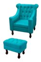 Ver imagem 1 de Poltrona de Amamentação Dubai + Puff Retrô Suede - Azul Turquesa
