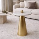 Ver imagem 3 de Mesa de Apoio Cone Duna 61cm Tampo 50cm Base Dourada e Tampo Marmore Travertino