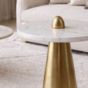 Ver imagem 4 de Mesa de Apoio Cone Duna 61cm Tampo 50cm Base Dourada e Tampo Marmore Travertino