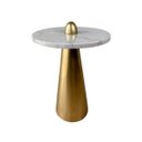 Ver imagem 1 de Mesa de Apoio Cone Duna 61cm Tampo 50cm Base Dourada e Tampo Marmore Travertino