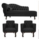 Ver imagem 1 de Kit Diva Recamier Juliana 140cm Lado Direito e 02 Poltronas Classic Suede Preto - Amarena Móveis