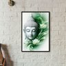 Quadro Buda com Flor de Lotus - Verde 33x24cm:madeira Branca - 2