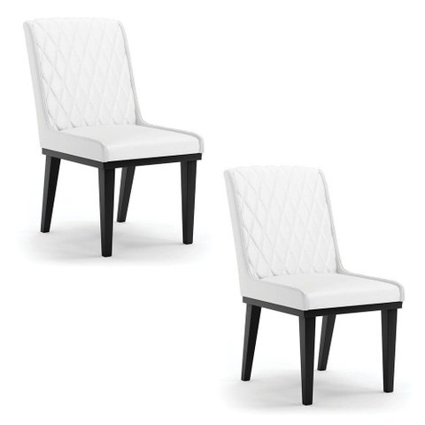 Cadeira Sala de Jantar Base Madeira Preto Kit 2 Sofia Sintético D03 - D'Rossi Cor Branco