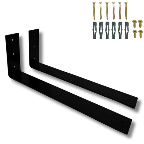 Dois Suportes de Prateleira Formato L 40cm Mão Francesa Estilo Moderno Aço Reforçado Preto