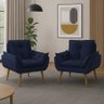 Kit 2 Poltronas para Sala Decorativa Opala Pés Madeira Suede Azul Marinho Império Decor - 2