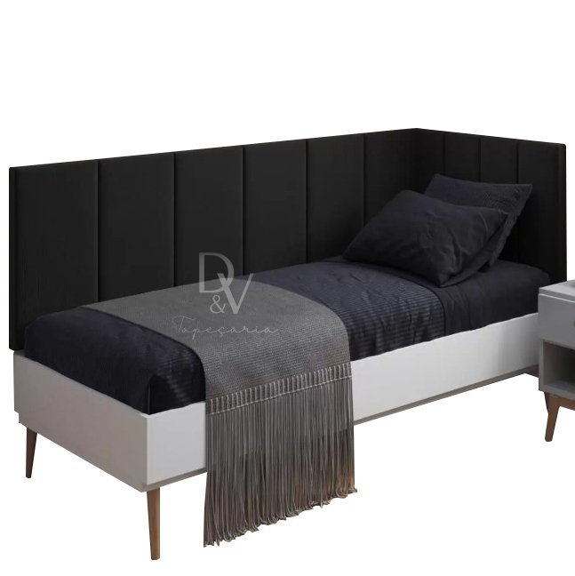 Conjunto de Cabeceira Estofada para Cama de Solteiro Feita em MDF/MDP - D&V Tapeçaria: Preto - 2