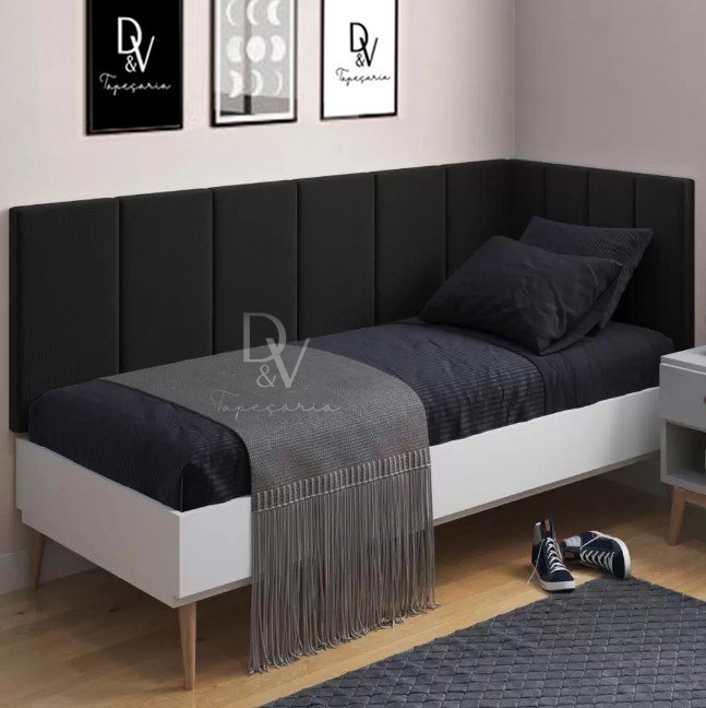 Conjunto de Cabeceira Estofada para Cama de Solteiro Feita em MDF/MDP - D&V Tapeçaria: Preto