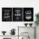 Ver imagem 1 de Kit 3 Quadros Cantinho do Café Tipografia Giz 33x24cm - com Vidro:madeira Preta