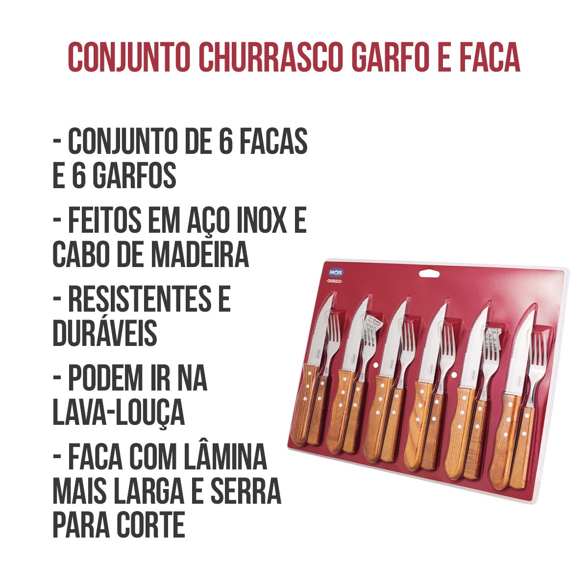 Facas e Garfos para Churrasco 12 Pçs Mor - 3