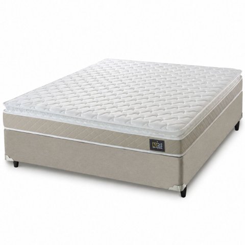 Cama Box Casal Colchão D45 com Pillow Top Hellen 138x188x62cm Bege - Suporta até 150kg por Pessoa