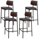 Ver imagem 1 de Kit 04 Banquetas Alta Bar Cozinha Sala de Jantar Aço Preto Kaira C01 Linho Preto Courino Whisky -